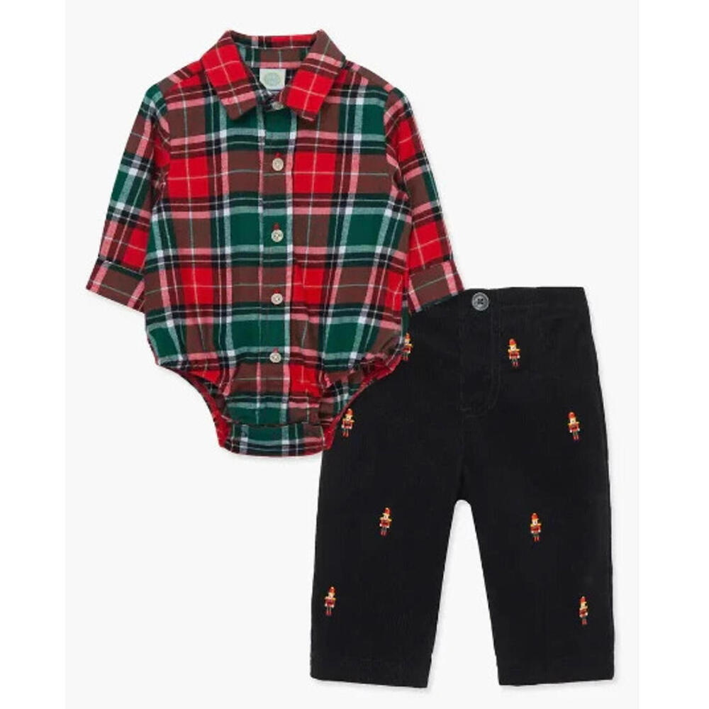 New Little Me Christmas Holiday Boys Outfit 6 M Plaid Bodysuit Nutcracker Pant